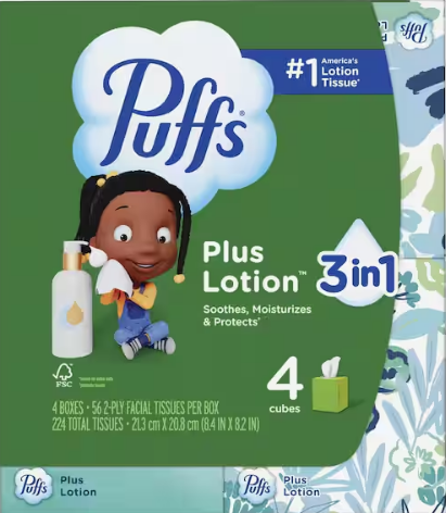2-Ply Plus Lotion Facial Tissues – 4-Pack Cube Boxes