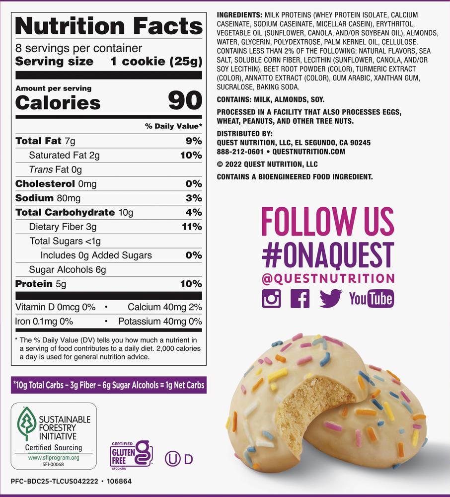Quest Birthday Cake Frosted Protein Cookies, Soft & Chewy Protein Snacks, 8 Ct