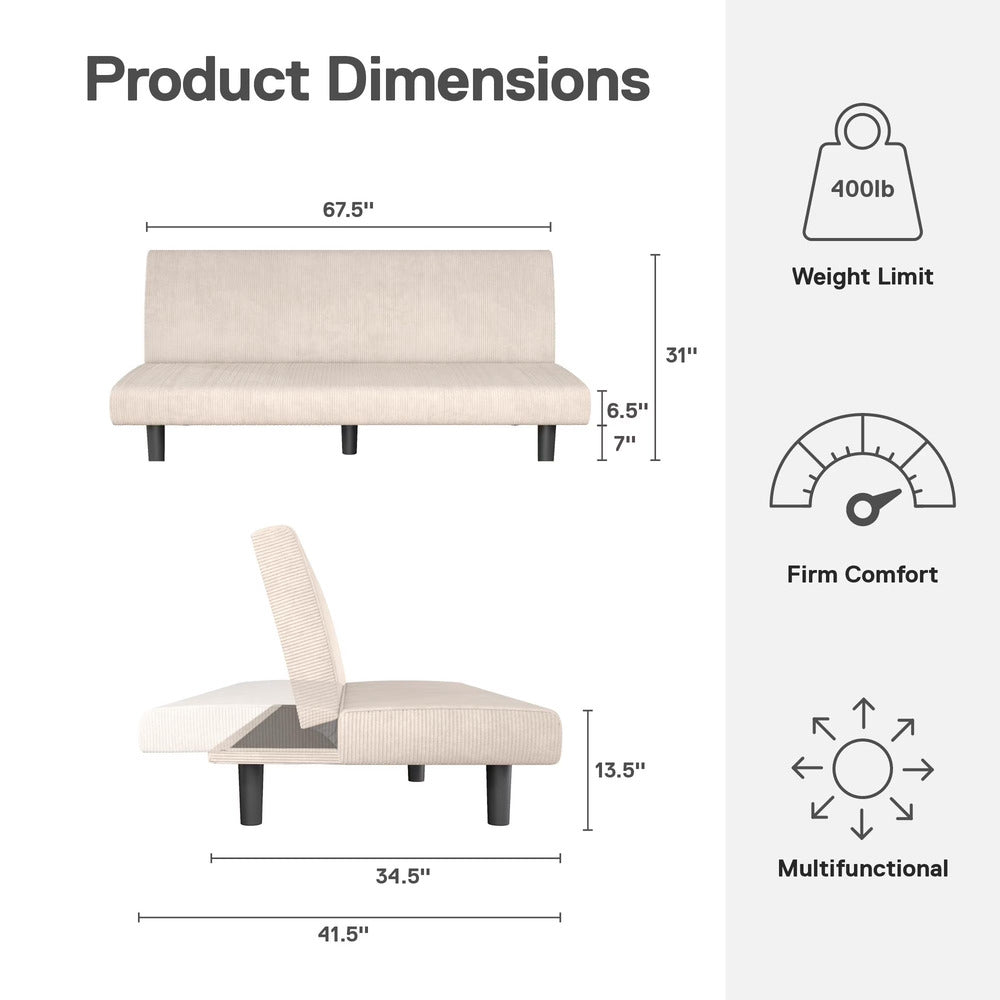 DHP Kelra Modern Armless Corduroy Futon for Small Spaces