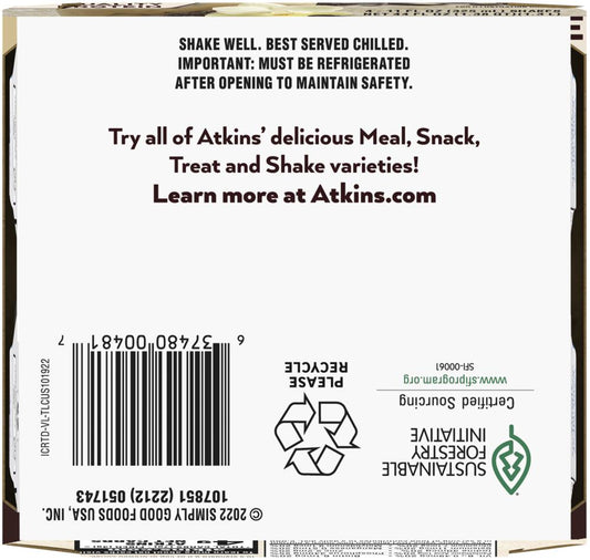 Atkins Vanilla Latte Protein Shake – High Protein, Low Sugar Ready-to-Drink Beverage (4 Pack)