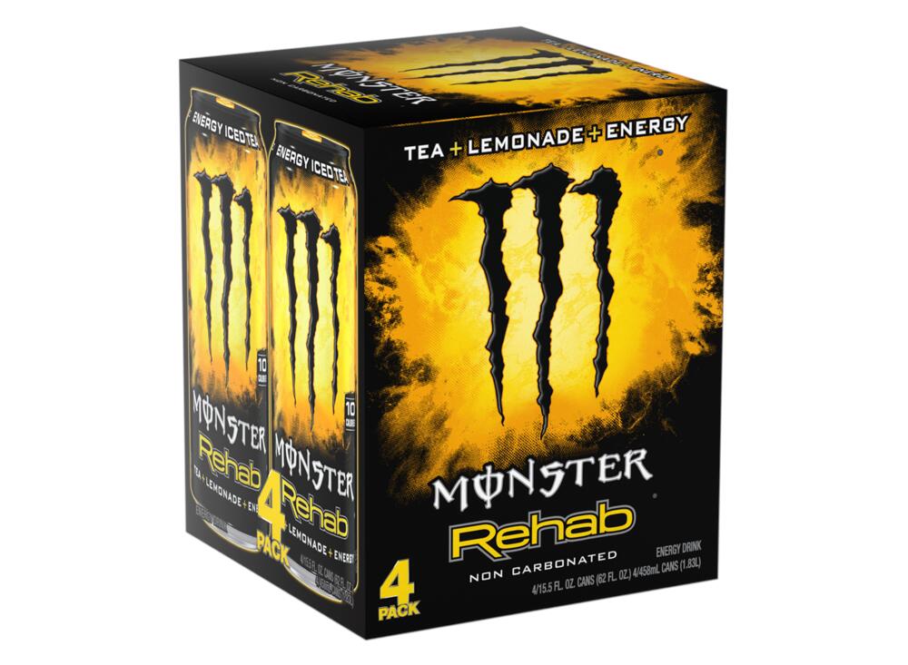 Monster Energy Rehab Tea + Lemonade Energy Drink – 4 Pack (16 fl oz Cans)