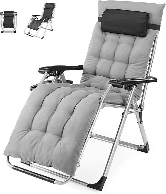 NEWBULIG Zero Gravity Recliner Chair with Cup Holder Tray & Removable Cushion – Black