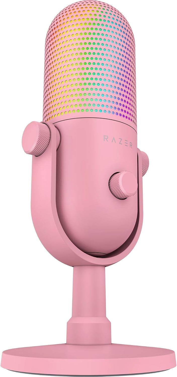 Razer Seiren V3 Chroma USB-C Gaming Microphone, AI Noise Isolation, RGB, Tap-to-Mute, Pink