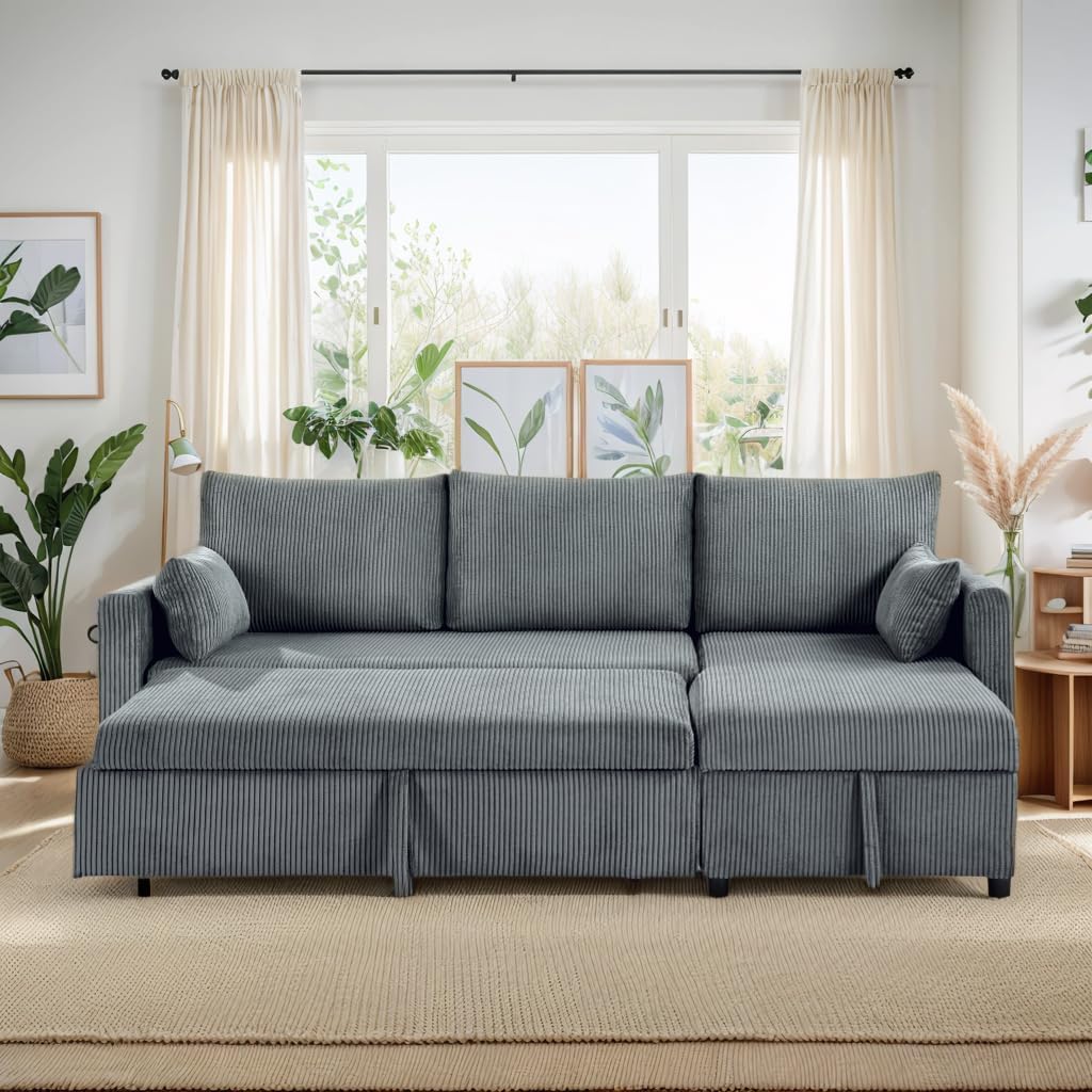 Ball & Cast 86" L-Shaped Pull-Out Sleeper Sofa with Reversible Storage Chaise