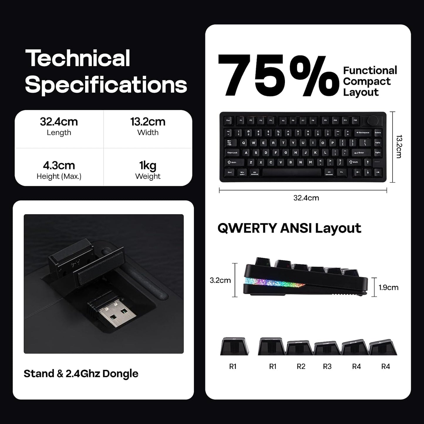 EPOMAKER HE75 V2 TMR Hall Effect Gaming Keyboard – 8KHz, Rapid Trigger, Wireless, Black