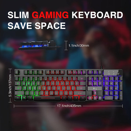 Rii RK100+ Wired Gaming Keyboard – Rainbow LED Backlit, Mechanical Feel