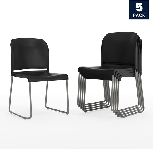 Flash Furniture Hercules Series Ergonomic Stacking Chairs – Set of 5 (Black)