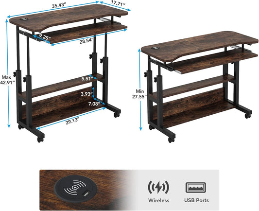 Tribesigns Mobile Standing Desk with Power Outlet & USB Charging – Adjustable Laptop Cart with Keyboard Tray