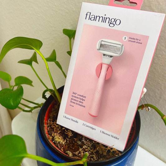 Flamingo Women's Razor Kit - Pink 5-Blade Handle + 2 Replacement Cartridges