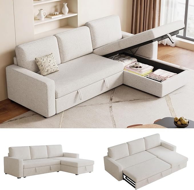 81" L-Shaped Convertible Sleeper Sofa: Pull-Out Bed & Hidden Storage Chaise (Dark Gray)