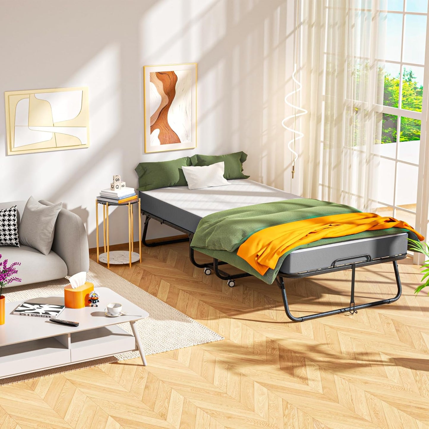 INTERGREAT Folding Guest Bed with Mattress – Portable Cot Bed, Space-Saving Design, 75" x 31"