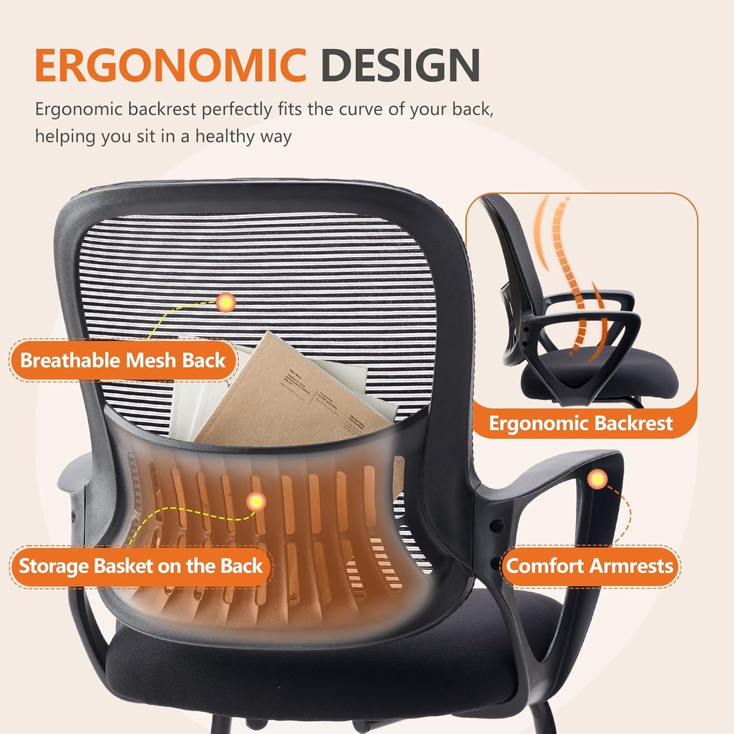 Sweetcrispy Mesh Office Guest Chairs with Lumbar Support – Set of 4 (Black)