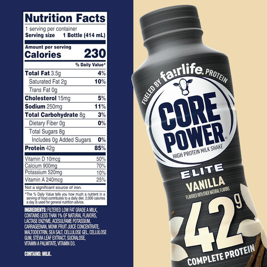 Core Power Elite High Protein Shake, Vanilla, 42g Bottle, 14oz, 12 Pack