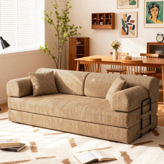 KEIKI 78" 4-in-1 Convertible Sleeper Chair & Loveseat Bed (Ochre Corduroy)