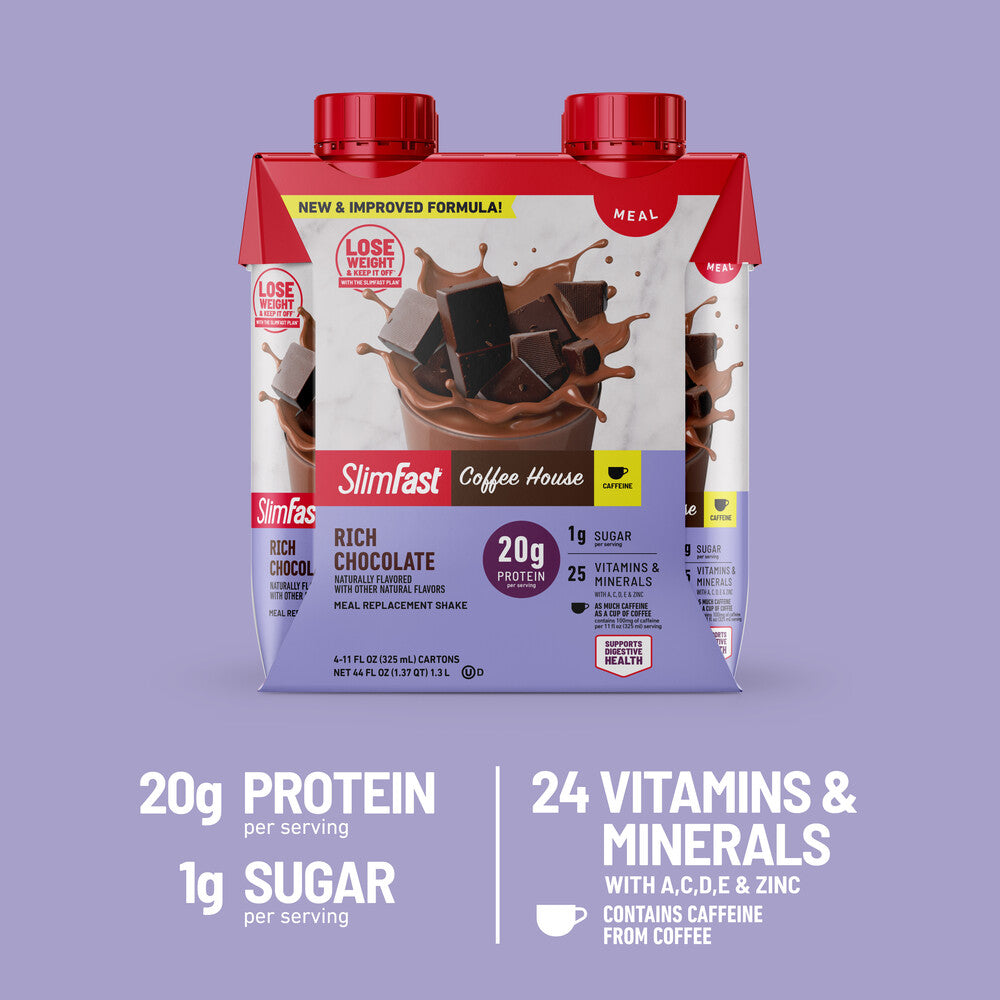 SlimFast Coffee House Rich Chocolate Ready-to-Drink Meal Replacement Shakes, 4-Pack