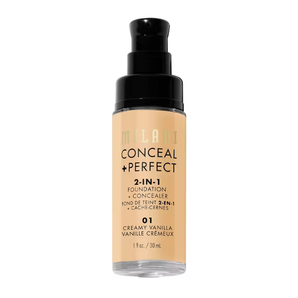 Milani Conceal + Perfect 2-in-1 Foundation + Concealer, 01 Creamy Vanilla, 1 fl oz