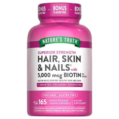 Nature’s Truth® Hair, Skin & Nails Supplement with Biotin, Bonus 150 + 15 Softgels