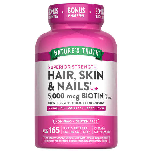 Nature’s Truth® Hair, Skin & Nails Supplement with Biotin, Bonus 150 + 15 Softgels
