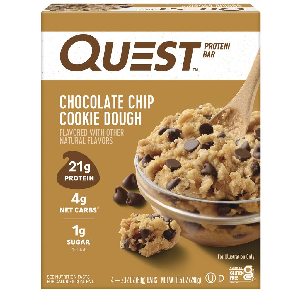 Quest™ Chocolate Chip Cookie Dough Protein Bars | High Protein, Low Sugar Snack Bar | 4 Pack