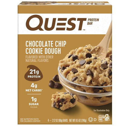 Quest™ Chocolate Chip Cookie Dough Protein Bars | High Protein, Low Sugar Snack Bar | 4 Pack