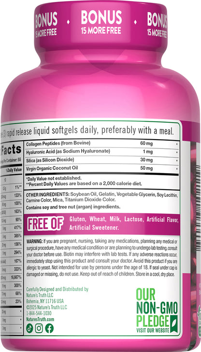 Nature’s Truth® Hair, Skin & Nails Supplement with Biotin, Bonus 150 + 15 Softgels