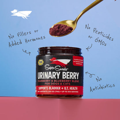 Super Snouts® Urinary Berry Cranberry & Blueberry Blend – 75g | Supports Urinary Tract & Bladder Health in Dogs & Cats