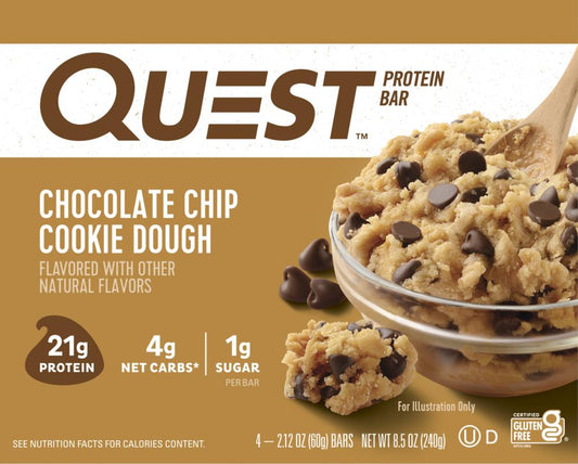 Quest™ Chocolate Chip Cookie Dough Protein Bars | High Protein, Low Sugar Snack Bar | 4 Pack