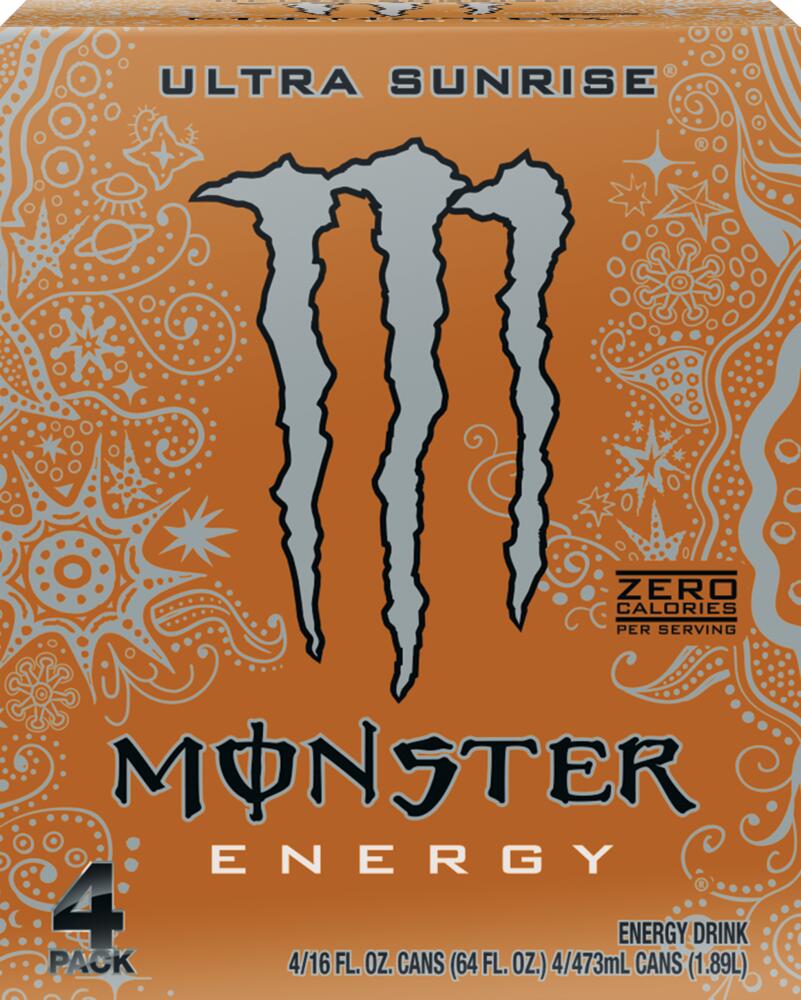 Monster Ultra Sunrise® Sugar-Free Energy Drink, 16 oz Cans (Pack of 4)
