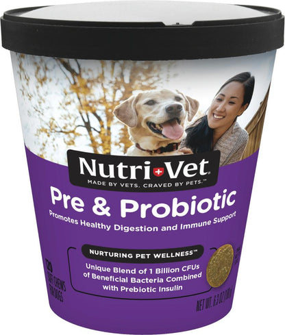 Nutri-Vet® Pre & Probiotic Soft Chews for Dogs – Digestive & Immune Support, 120 Count