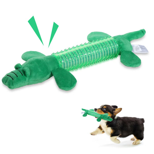 VECELA Interactive Dog Chew Toy, Plush & Rubber - Green