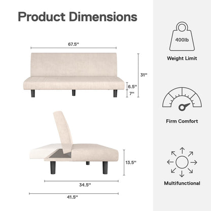 DHP Kelra Modern Armless Corduroy Futon for Small Spaces
