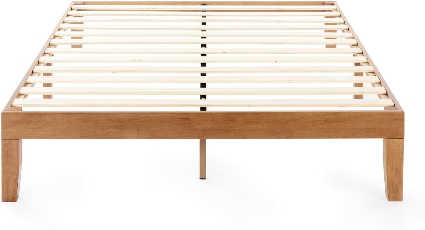 Mellow Queen Solid Pine Platform Bed Frame – 12" Wooden Slats, No Box Spring, Naturalista Classic
