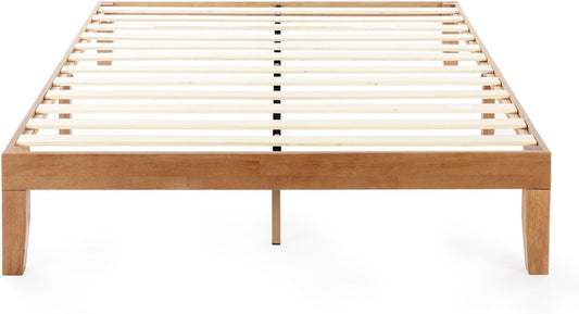 Mellow Queen Solid Pine Platform Bed Frame – 12" Wooden Slats, No Box Spring, Naturalista Classic