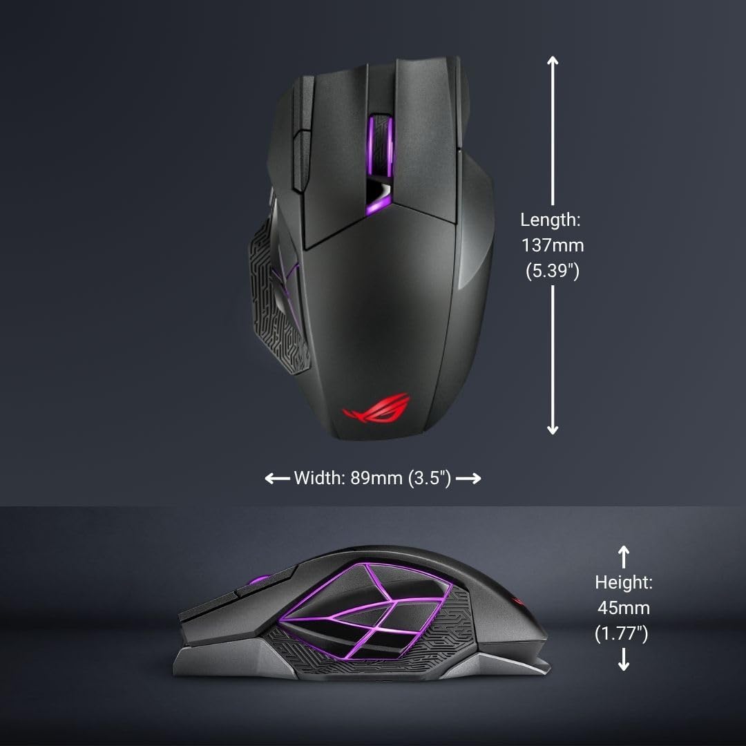 ASUS ROG Spatha X Wireless MMO Gaming Mouse, 12 Buttons, 19K DPI, 67H Battery