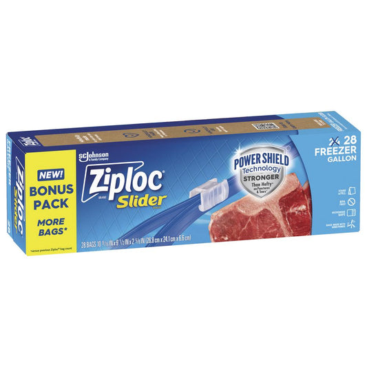 "Ziploc® Gallon Slider Freezer Bags - 28 Count, Bonus Pack"