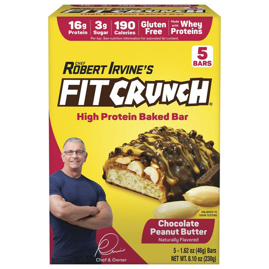 FITCRUNCH High Protein Baked Bars, Chocolate Peanut Butter – Snack Size, 5 Pack
