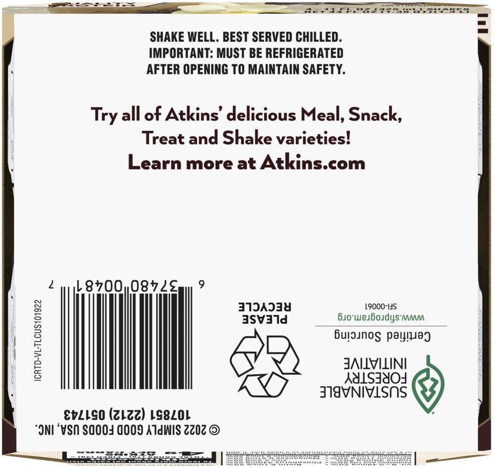 Atkins Vanilla Latte Protein Shake – High Protein, Low Sugar Ready-to-Drink Beverage (4 Pack)