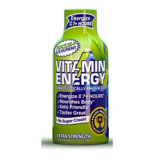 Vitamin Energy Focus+ Extra Strength Energy Shot – Blue Raspberry Flavor, Mental Focus & Energy Support