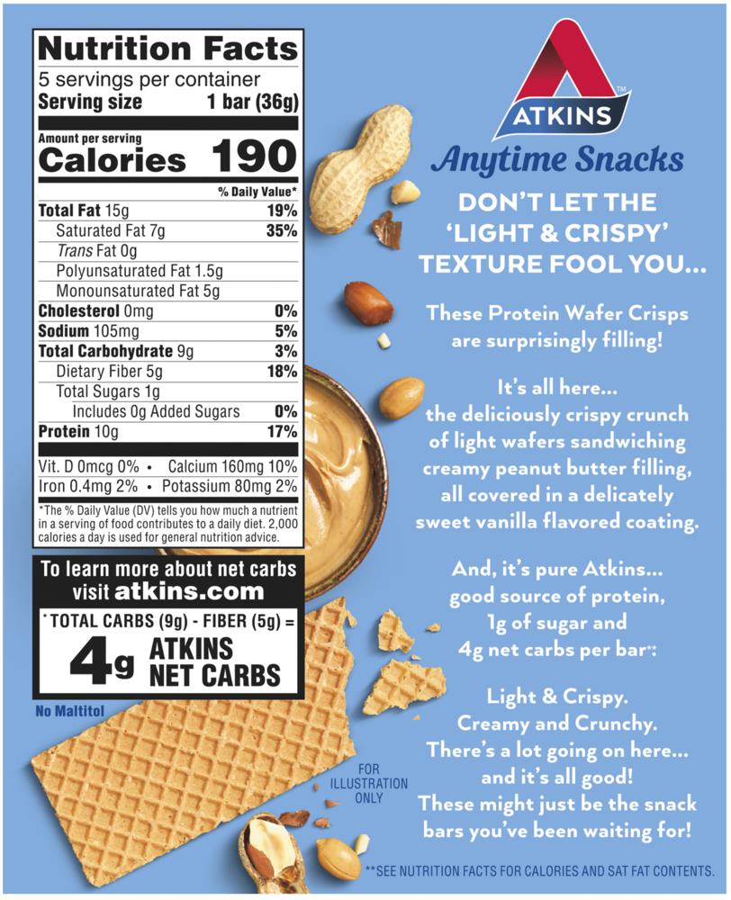 Atkins® Peanut Butter Protein Wafer Crisps – 5-Pack Snack Bars