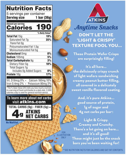 Atkins® Peanut Butter Protein Wafer Crisps – 5-Pack Snack Bars