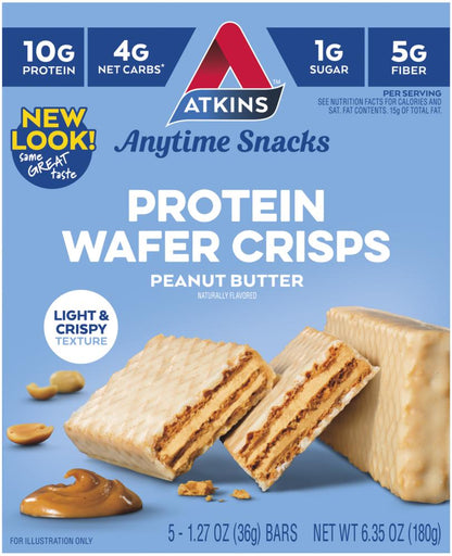 Atkins® Peanut Butter Protein Wafer Crisps – 5-Pack Snack Bars