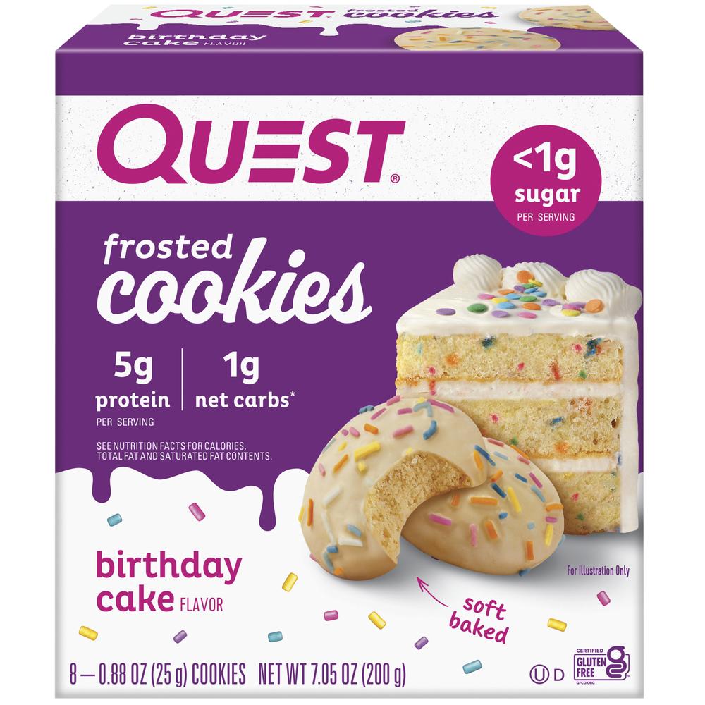 Quest Birthday Cake Frosted Protein Cookies, Soft & Chewy Protein Snacks, 8 Ct