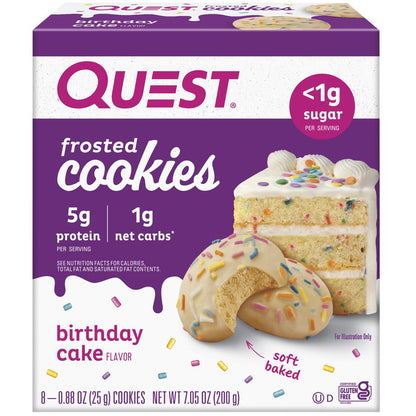 Quest Birthday Cake Frosted Protein Cookies, Soft & Chewy Protein Snacks, 8 Ct