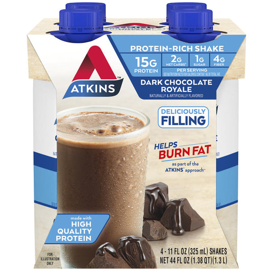 Atkins Dark Chocolate Royale Protein Shake, Ready to Drink – 4 Pack