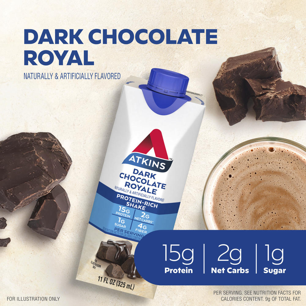 Atkins Dark Chocolate Royale Protein Shake, Ready to Drink – 4 Pack