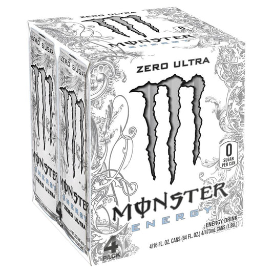 Monster Energy Zero Ultra (Zero Sugar) Energy Drink – Pack of 4 Cans