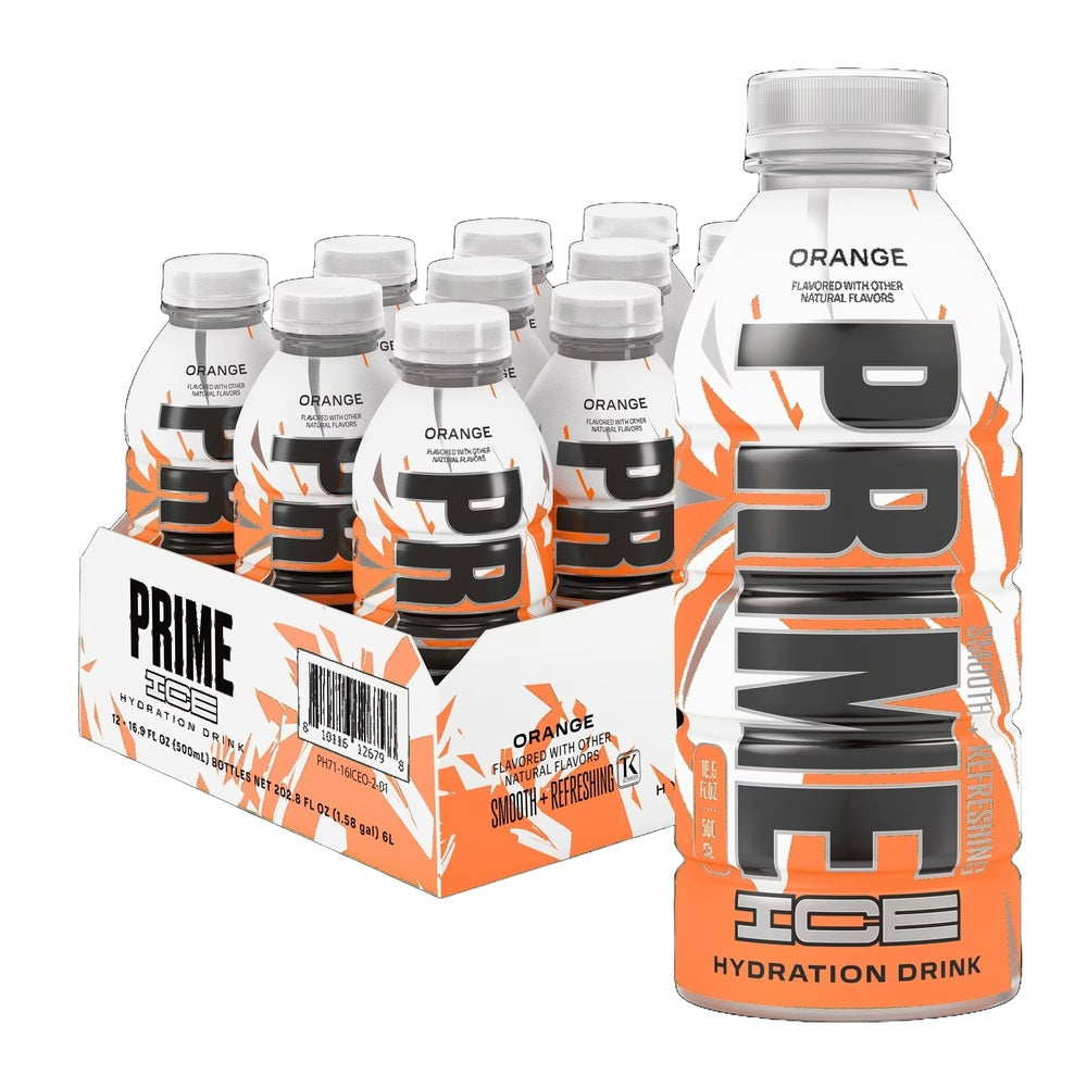 Prime Ice Orange Hydration Beverage – Refreshing Orange Flavor, 12-Pack