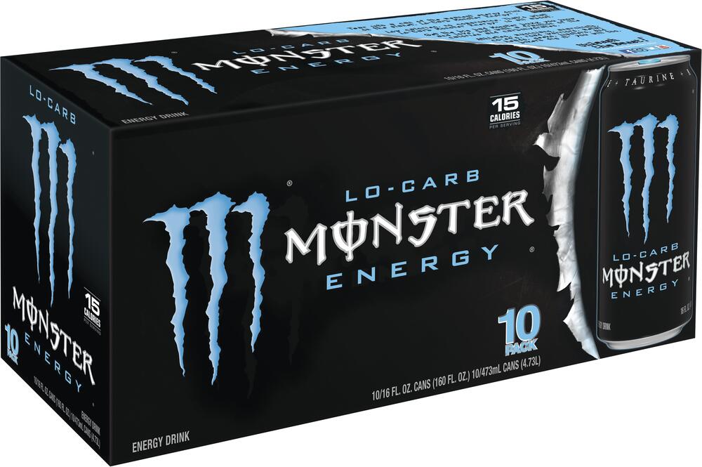 Monster Lo-Carb Low Calorie Energy Drink, 16 oz Cans (Pack of 10)