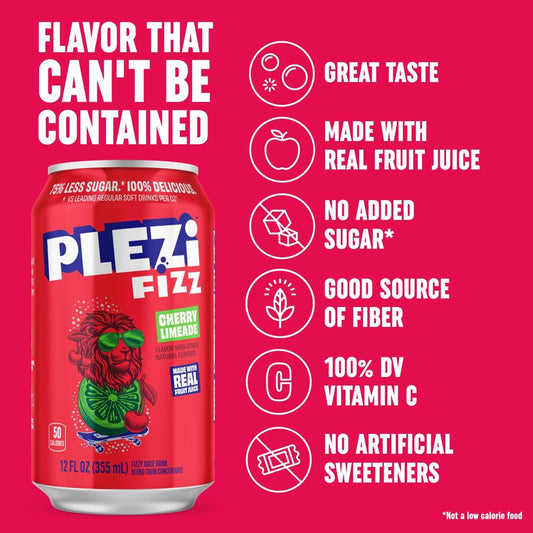 Plezzi Fizz™ Cherry Limeade Sparkling Juice Drink, Refreshing Fizzy Flavor, 12-Pack