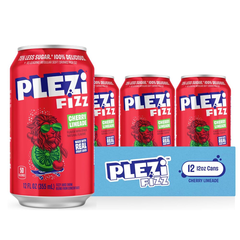 Plezzi Fizz™ Cherry Limeade Sparkling Juice Drink, Refreshing Fizzy Flavor, 12-Pack